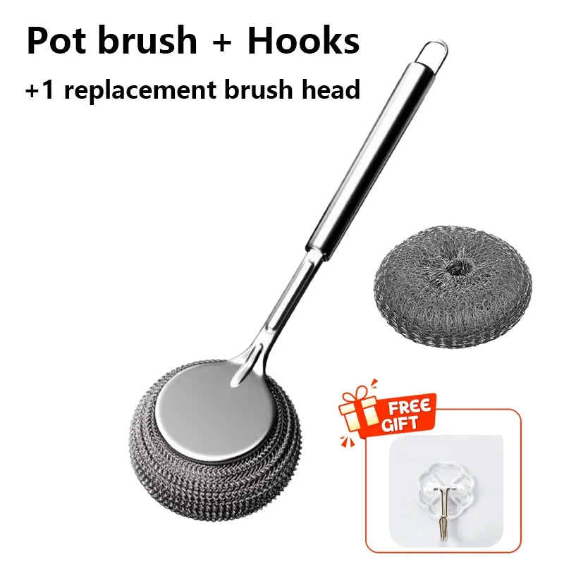 Long Handle Stainless Steel Pot Brush